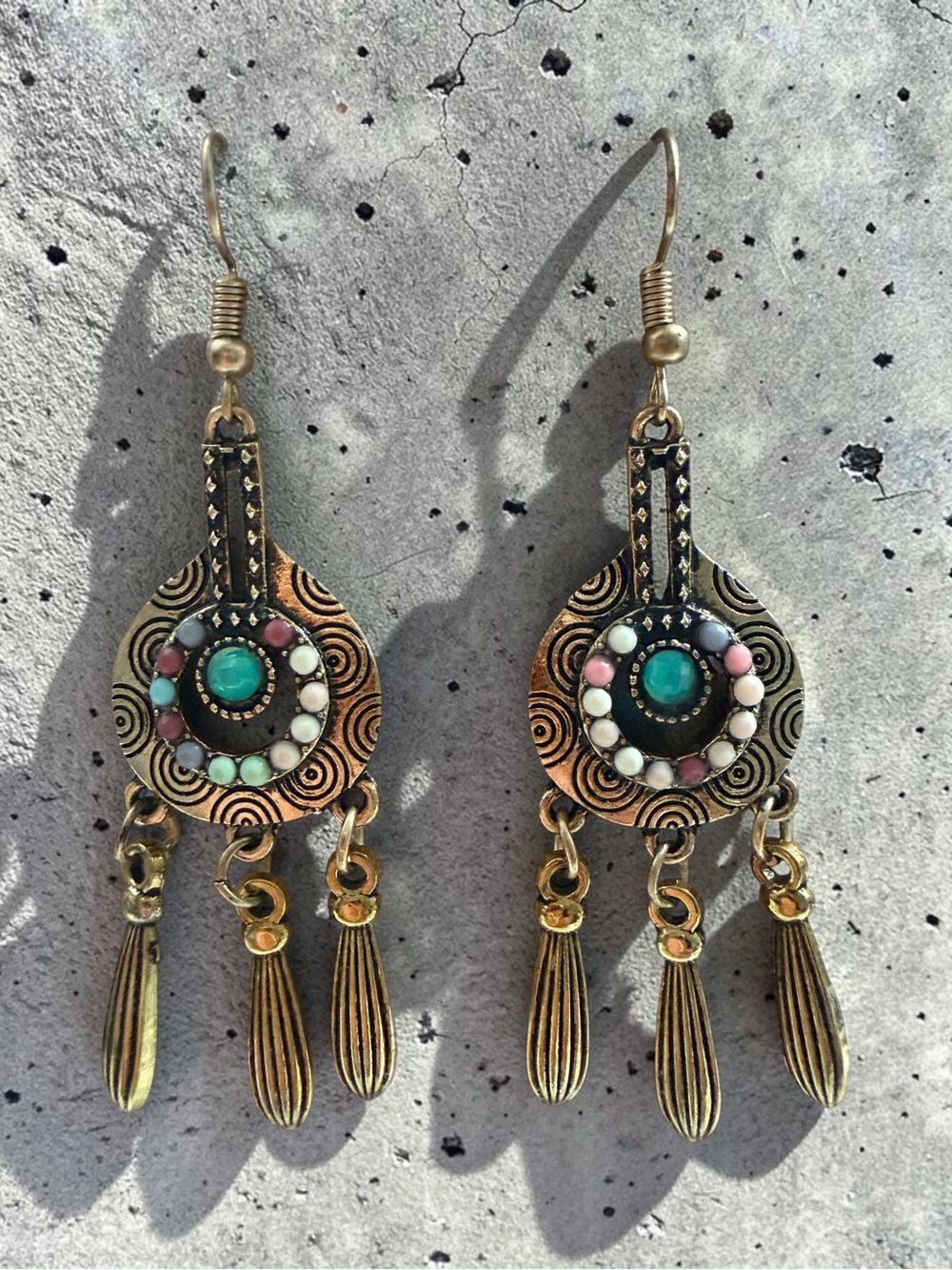 Bohemian Turquoise Accent Dangle Earrings - Unbranded
